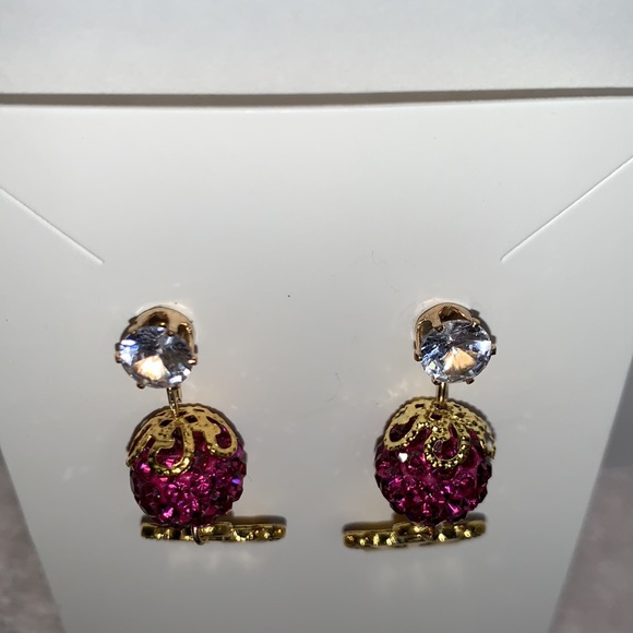 New Hand Crafted Crowns 👑 Post Earrings with Pink Glitter Ball - Picture 8 of 9